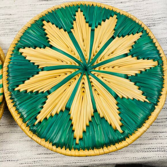 Set 4 Woven Straw Trivets Orange and Green Scandinavian Geometric Pattern NWOT - Picture 5 of 6